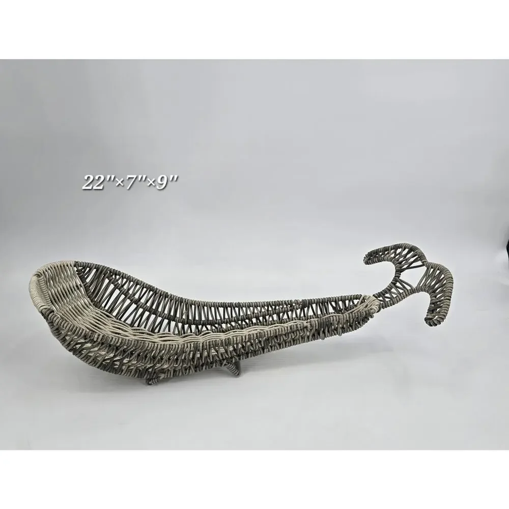 Vintage Wicker Whale Basket 22” Rattan Coastal‎ Nautical Boho Beach House Decor